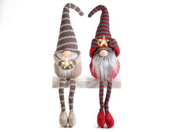 Santa Long Legs Fabric Silver Threads with LED Star Light