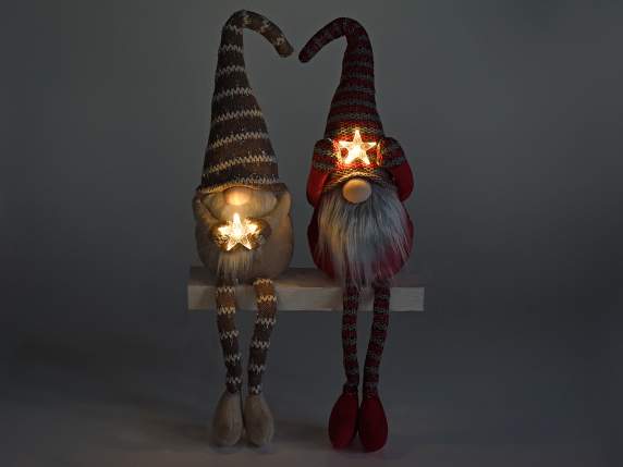 Santa Long Legs Fabric Silver Threads with LED Star Light