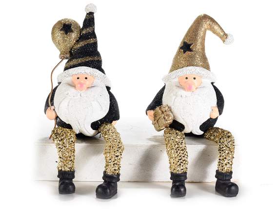 Santa Claus long legs in resin with golden glitter details