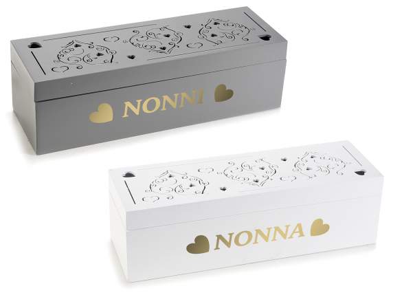 Perforated wooden tea-spice box with heart for grandparents