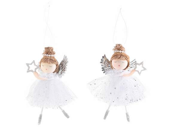 Angel with glitter tulle dress and star to hang