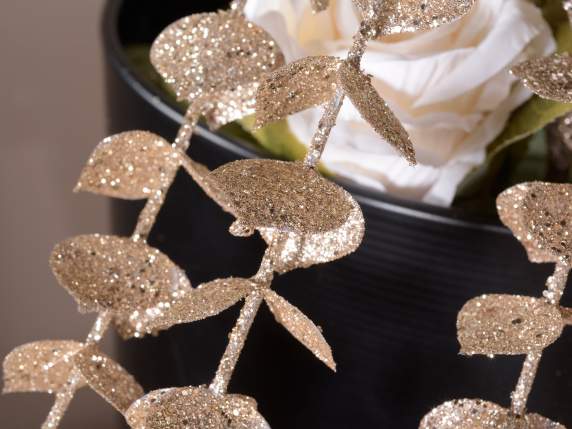 Artificial branch of champagne glitter leaves