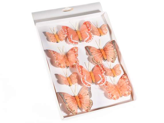 10 hand painted colored butterflies box w- leathers and clip