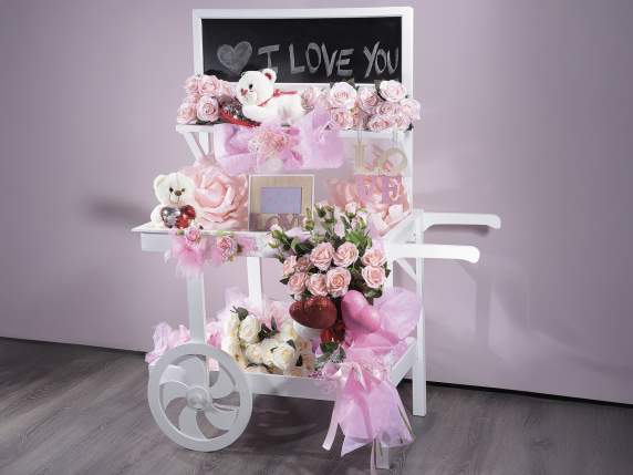 Wooden display and decorative cart 3 shelves with blackboard