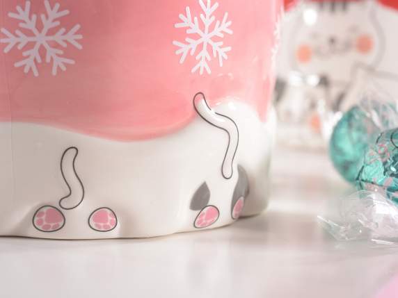 Colorful ceramic jar with kittens and hat lid