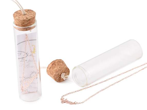 Metal necklace Parole in glass test tube and display