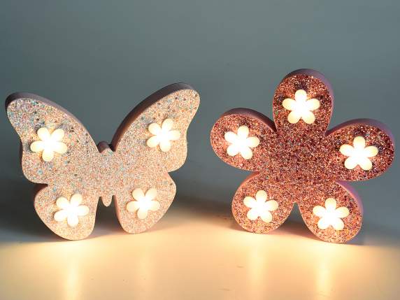 Glittered wooden decoration with warm white Led