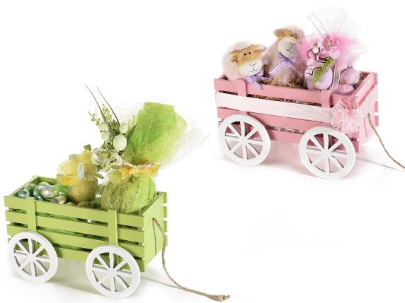 Decorative colored wooden cart with rope