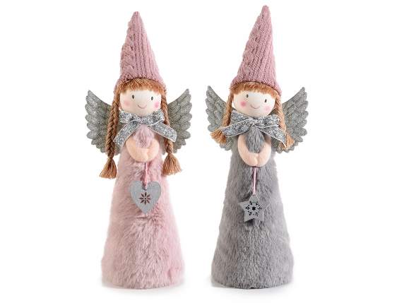 Angel in soft eco-fur with silver wings to support