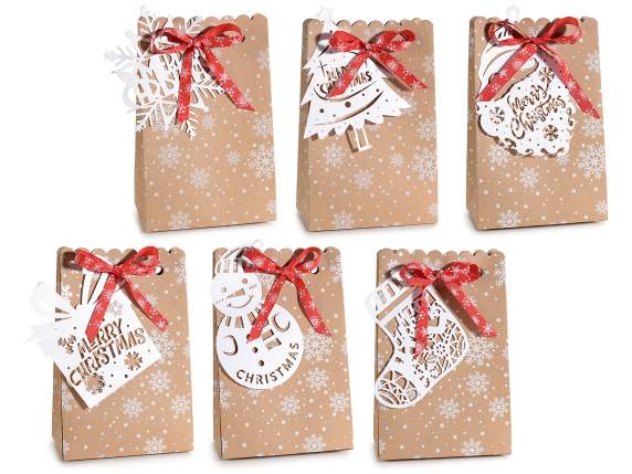 Natural paper bag without handles with tag and red bow