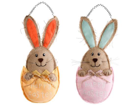 HappyEaster rabbit candy holder in jute and cloth to hang
