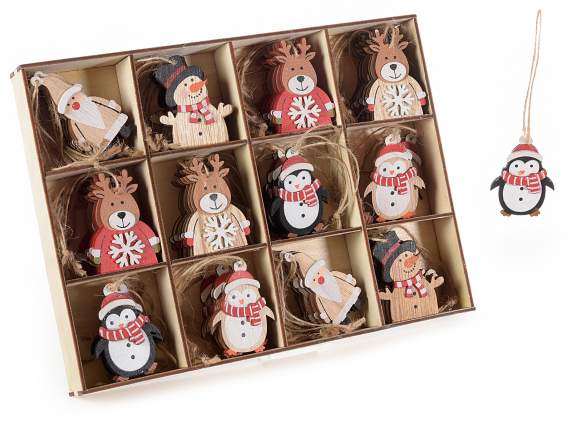 Display with 72 Xmas wooden decorations to hang