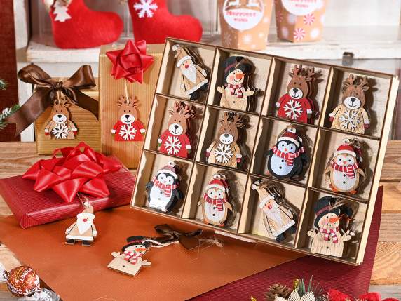 Display with 72 Xmas wooden decorations to hang