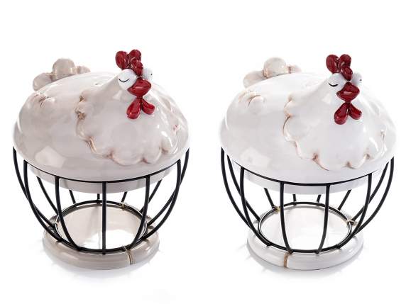 Ceramic chicken jar with metal base