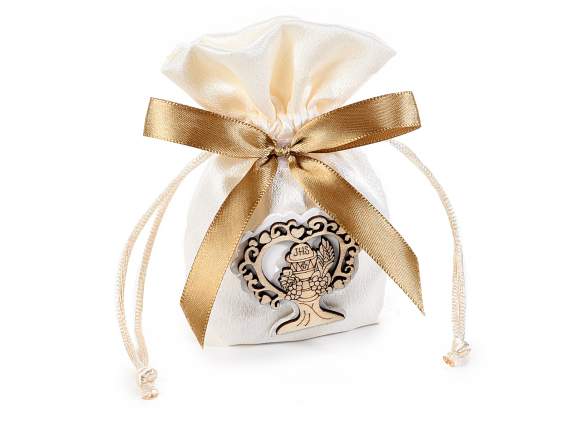 Silk effect bag with bow and wooden decoration Communion