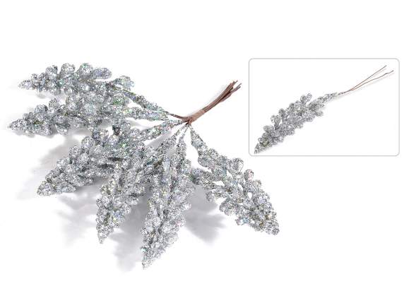 Bouquet of 6 silver glittery tree branches