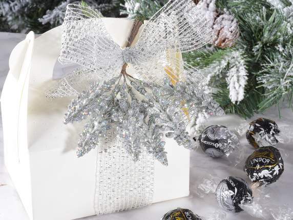 Bouquet of 6 silver glittery tree branches