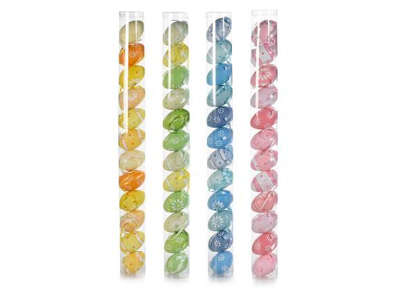 Tube of 12 hand-painted plastic eggs to hang