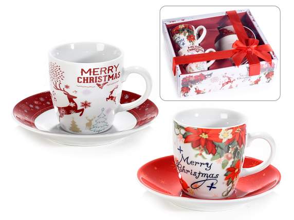 Gift box 2 porcelain coffee cups with saucer