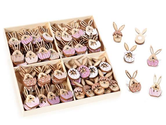 Display of 80 colored wooden rabbits with adhesive