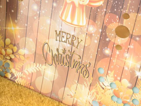 Paper bag with satin handles and gold-like decorations