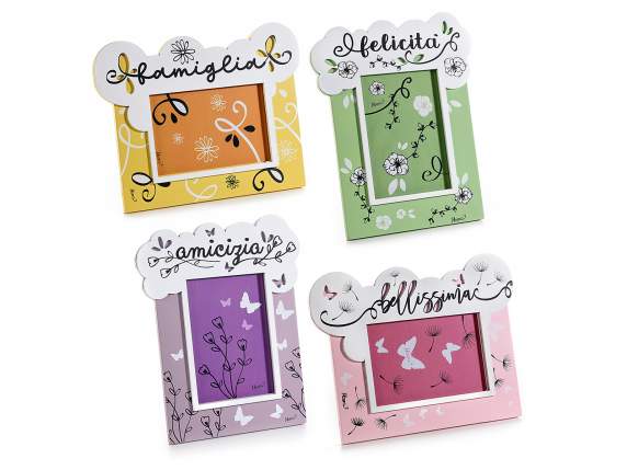 Wooden photo frame with decoration to stand