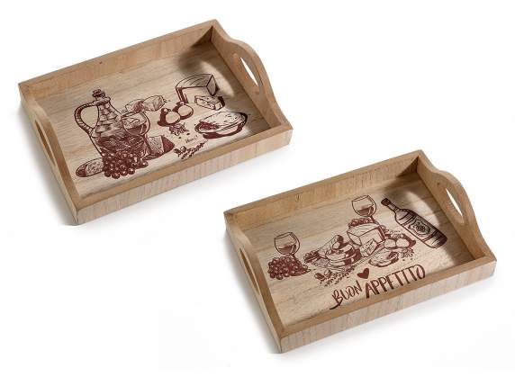 Wooden tray with handles and Gourmet decorations