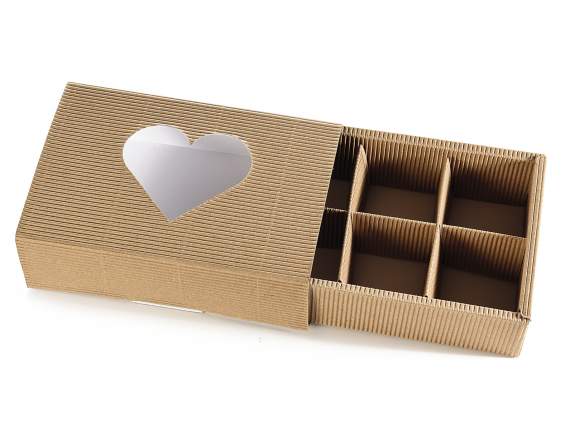 Wavy cardboard box 6 compartments w- heart window
