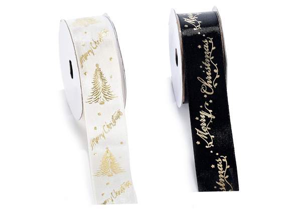 Roll of ribbon with xmas golden printing