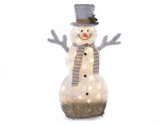 Snowman in snowy fabric with warm white LED lights