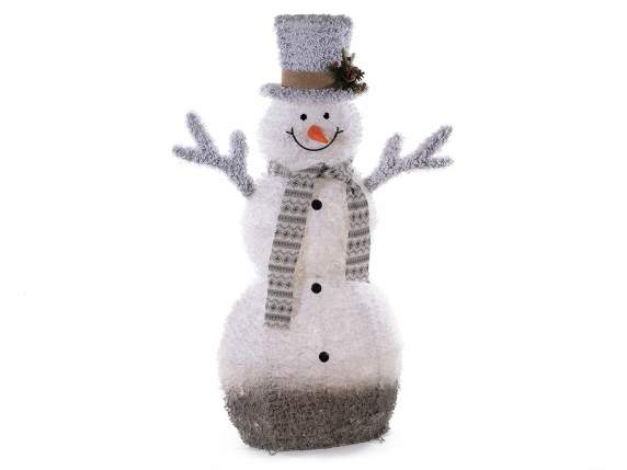 Snowman in snowy fabric with warm white LED lights