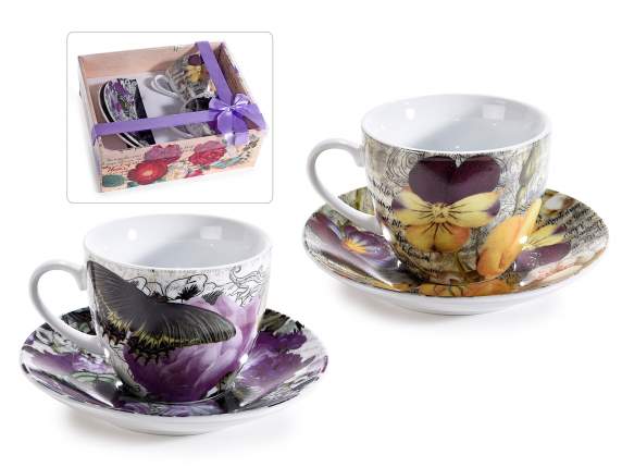 Pack of 2 Flowers porcelain teacups with saucer