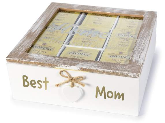 Wooden and glass tea-spice box 9 compartments for mom