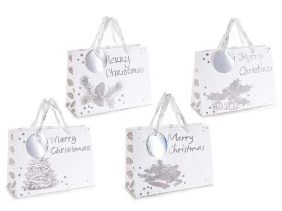 Medium Silver Paper Bag - Envelope with Glitter and Tag