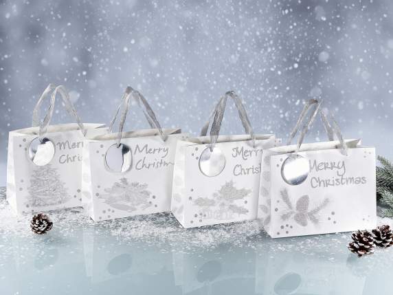 Medium Silver Paper Bag - Envelope with Glitter and Tag