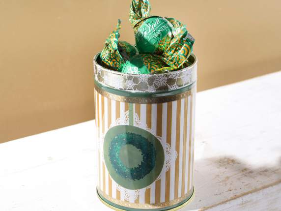 Set of 3 metal cylinder boxes with metallic print
