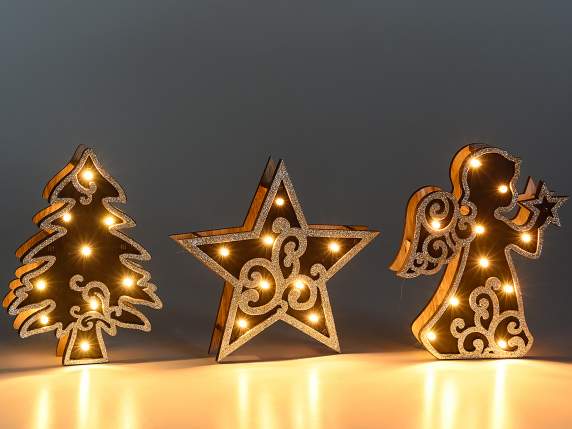 Black wood decoration with gold glitter and LED lights