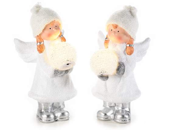 Ceramic angel with snowball with led light