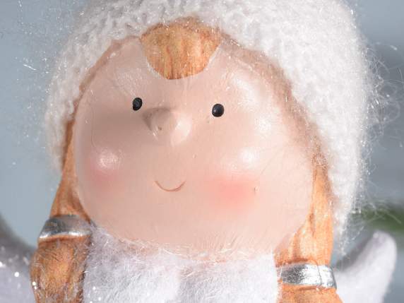 Ceramic angel with snowball with led light