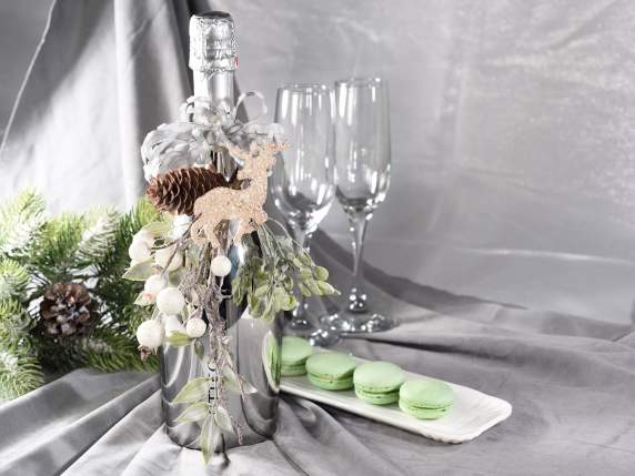 Artificial snowy branch with pine cone and berries