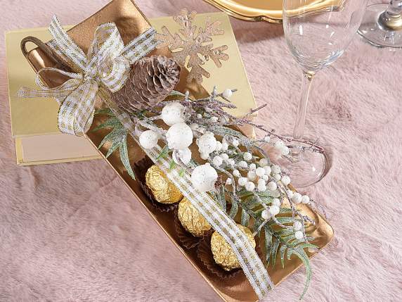 Artificial snowy branch with pine cone and berries