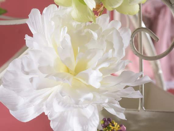 Branch wreath with artificial peonies and berries to hang