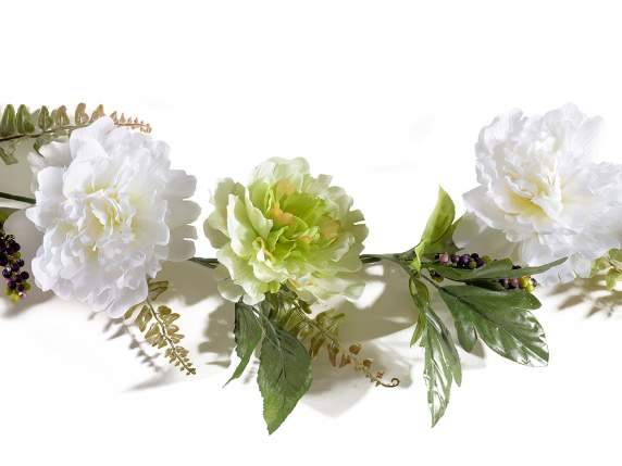 Branch wreath with artificial peonies and berries to hang