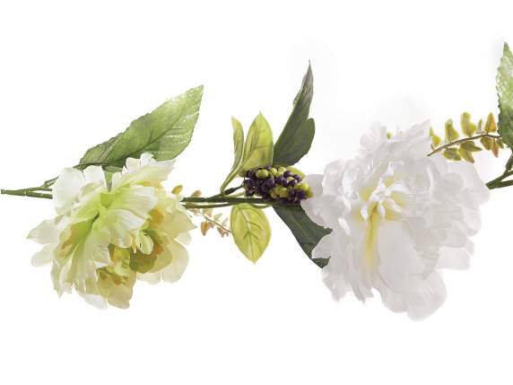 Branch wreath with artificial peonies and berries to hang