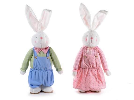 Fabric rabbit with extendable legs and dress