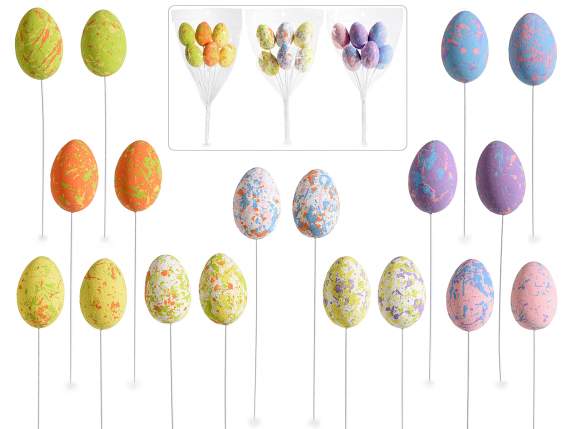 Pack of 6 artificial eggs on moldable stick