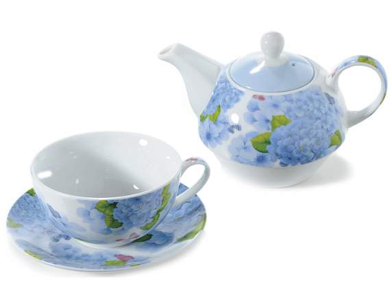 Set porcelain teapot and cup w-flower pattern