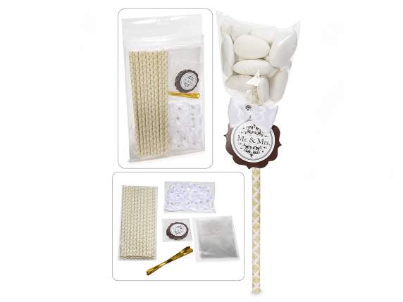 18-piece party favor kit with stick, tag and white bow