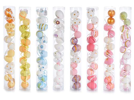 Tube 12 mini hand painted plastic eggs to hang