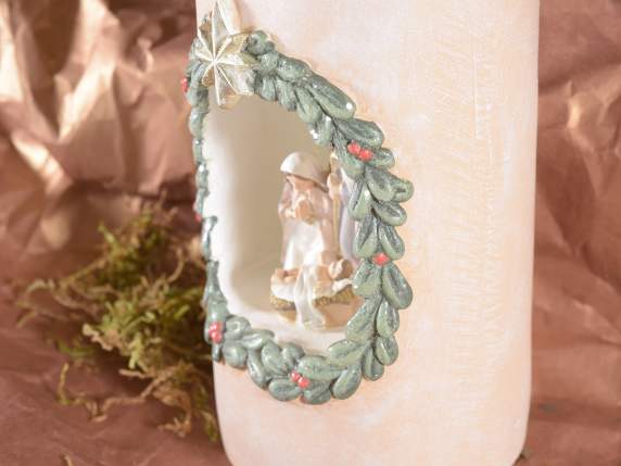 Battery-operated resin candle with nativity scene and LED